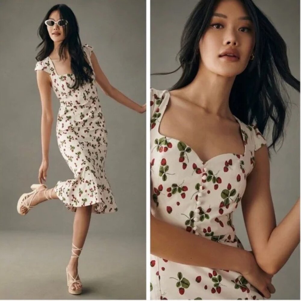 Maeve Cecily Fit & Flare Sweetheart Dress in Strawberry Print from Anthropologie